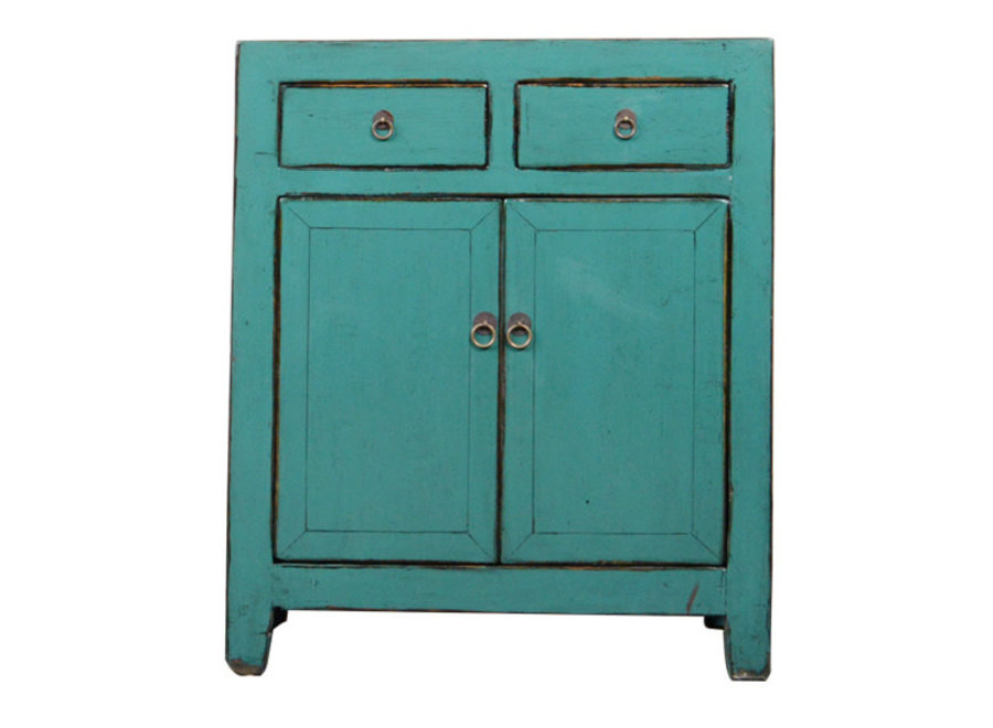 Armoire Chinoise Ancienne Bleu Haute Brillance L128xP40xH91cm