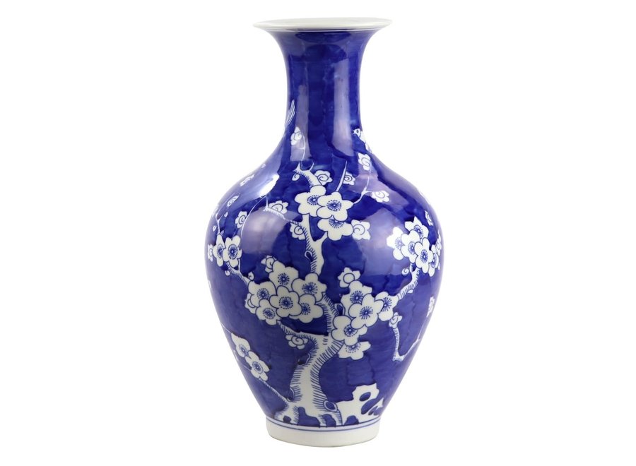 Chinese Vase Porcelain Blossoms Navy Blue D19xH35cm