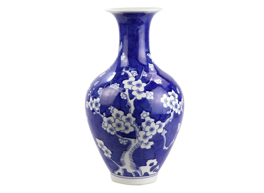 Vase Chinois Flerus Bleu Marine Diam19xH35cm