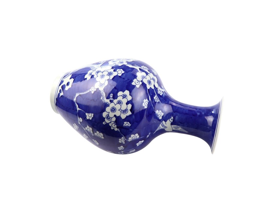 Jarrón de Porcelana Chino Flores Azul Marino D.19 x Alt.35 cm