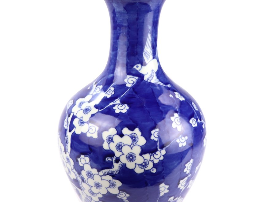 Vase Chinois Flerus Bleu Marine Diam19xH35cm