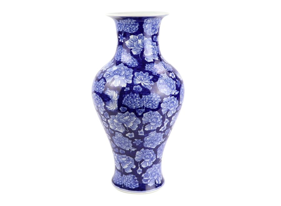 Vaso Cinese in Ceramica Porcellana Peonia Blu D19xA36cm