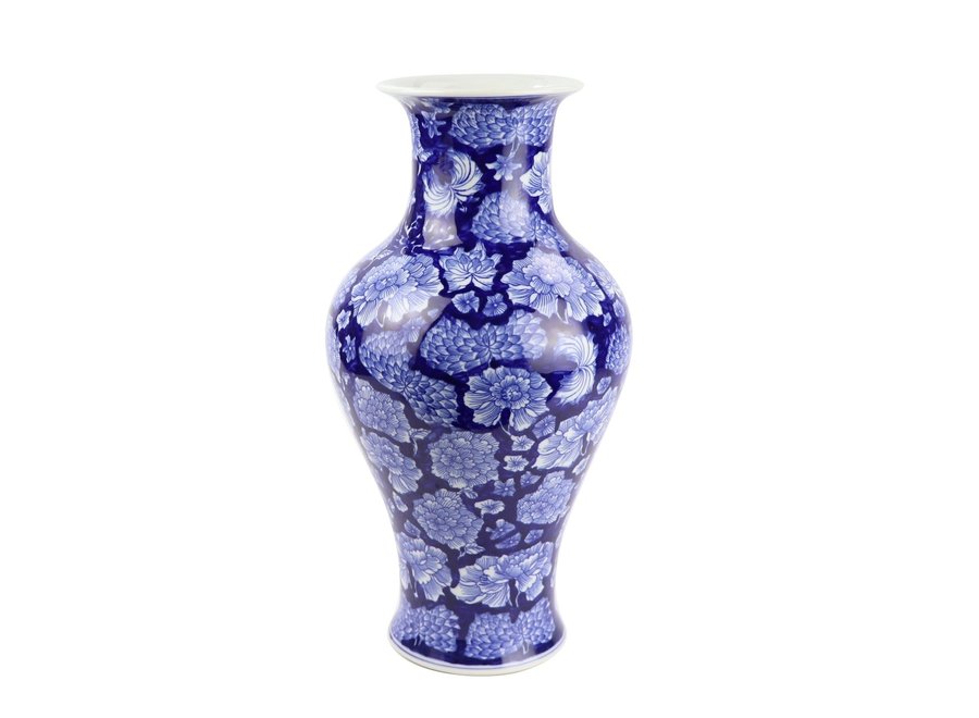 Jarrón de Porcelana Chino Peonía Azul Marino D.19 x Alt.36 cm