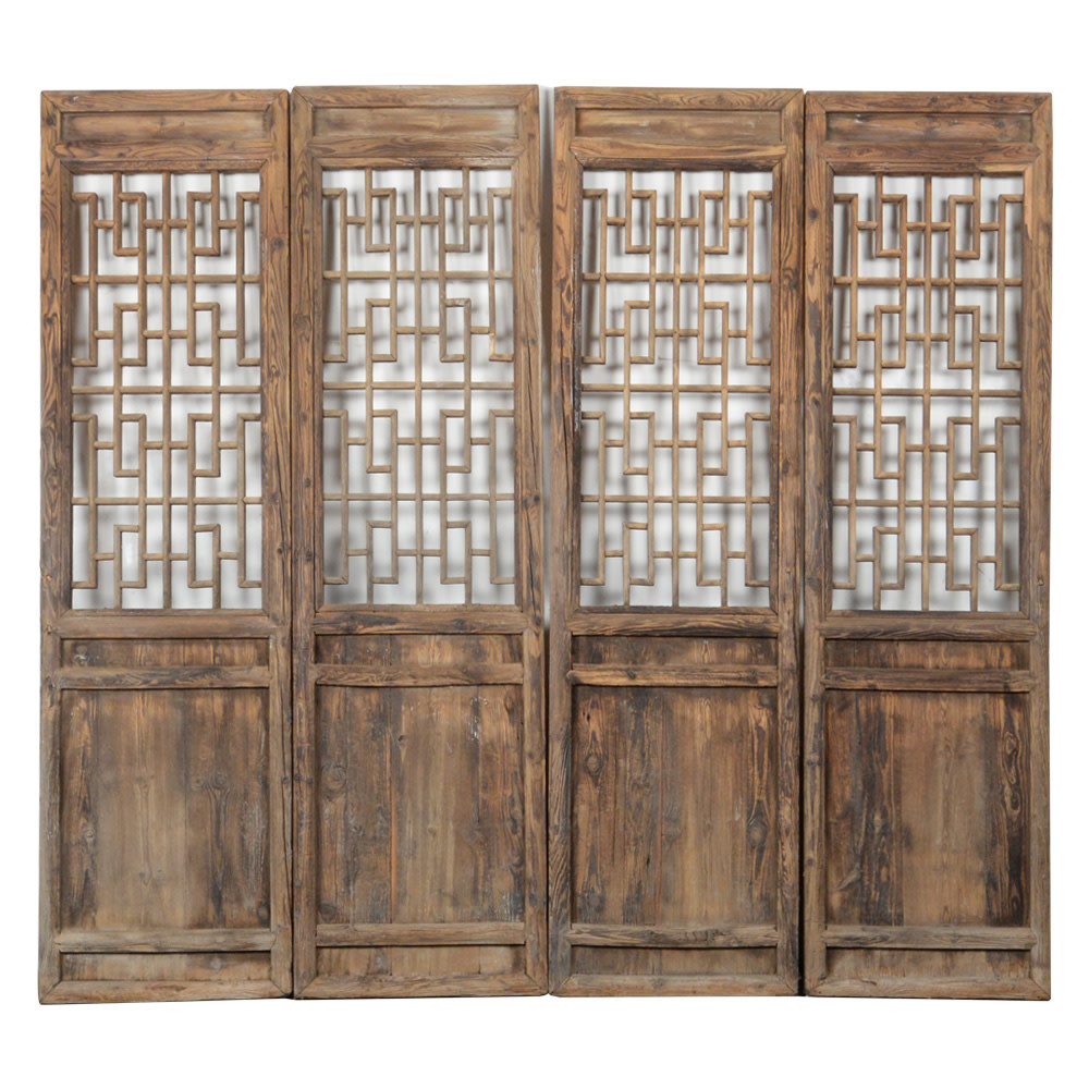 Antique Chinese Wooden Room Divider Panels Set/4 Handcarved