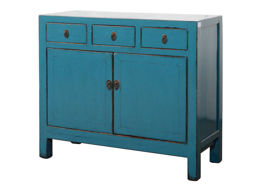 Buffet Chinois Ancien Bleu Haute Brillance L103xP40xH90cm