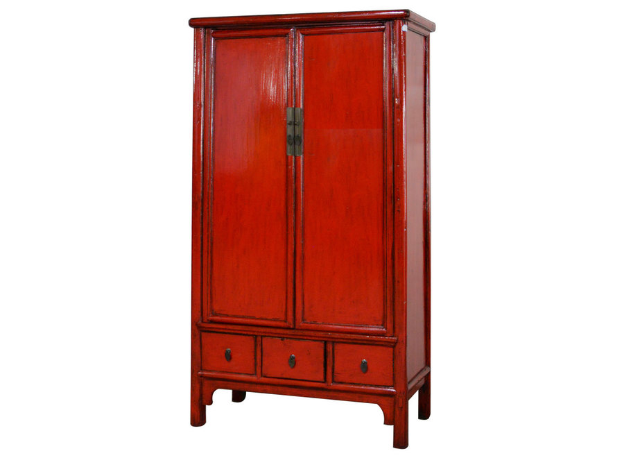 Armoire Chinoise Ancienne Rouge Haute Brillance L103xP49xH194cm