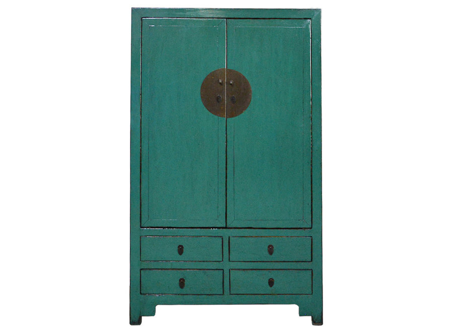 Armoire de Mariage Chinoise Ancienne Sarcelle Haute Brillance L113xP59xH191cm