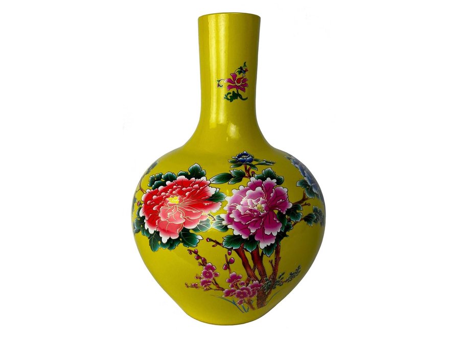 Vase Chinois Jaune Pivoines Fait Main D41xH57cm