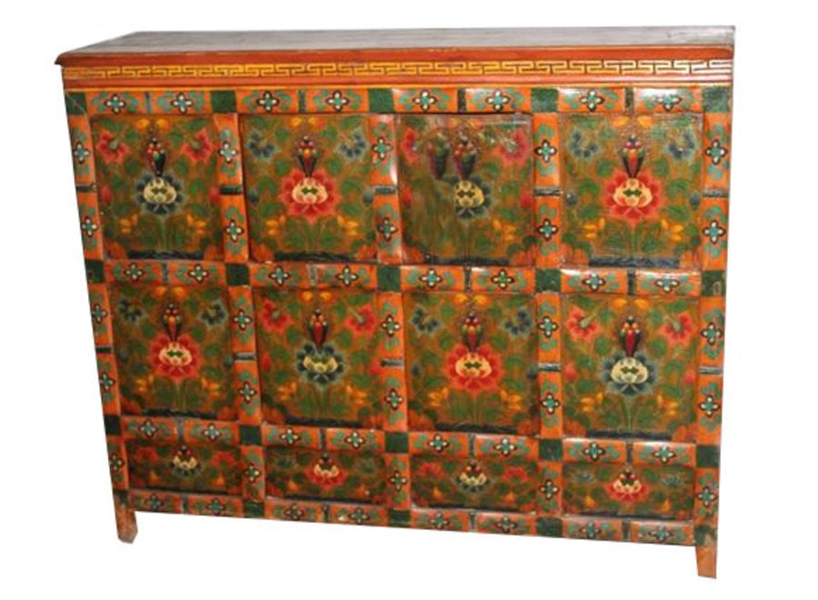 Antique Tibetan Cabinet Handpainted W133xD43xH108cm
