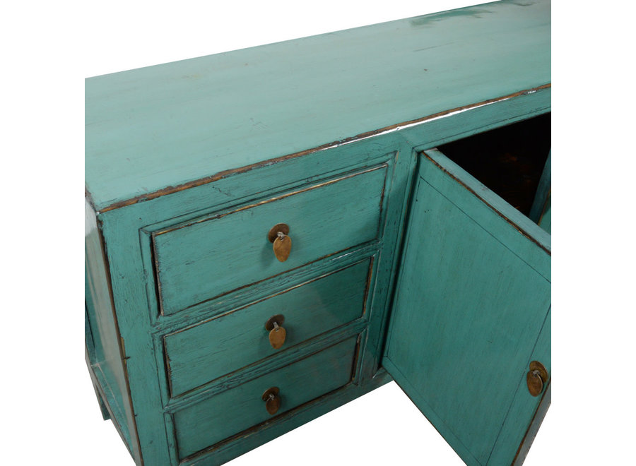 Buffet Chinois Ancien Turquoise Haute Brillance L150xP40xH88cm