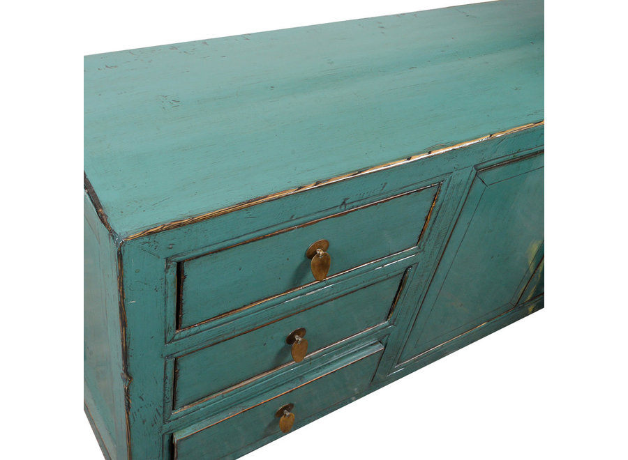 Buffet Chinois Ancien Turquoise Haute Brillance L150xP40xH88cm