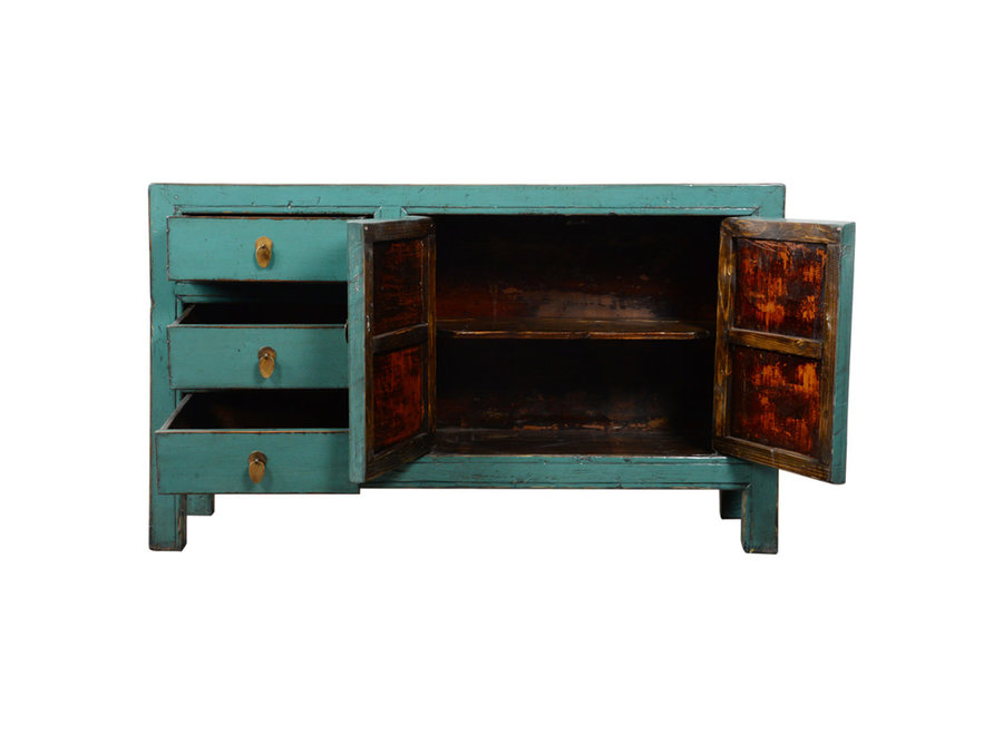 Antikes Chinesisches Sideboard Blau Grün Hochglanz B150xT40xH88cm