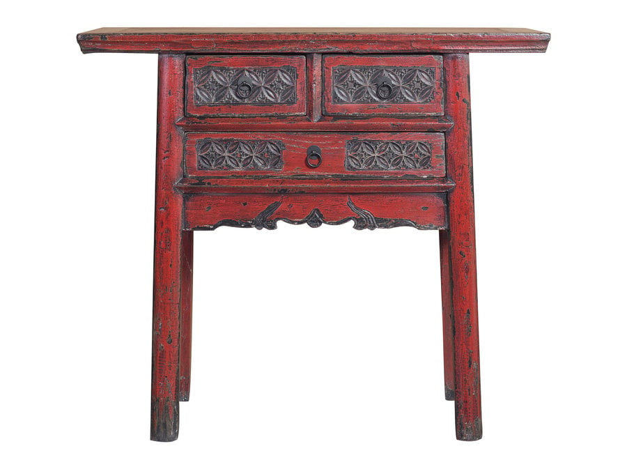 Console Chinoise Ancienne Rouge Foncé Sculpté à la Main L97xP40xH86cm