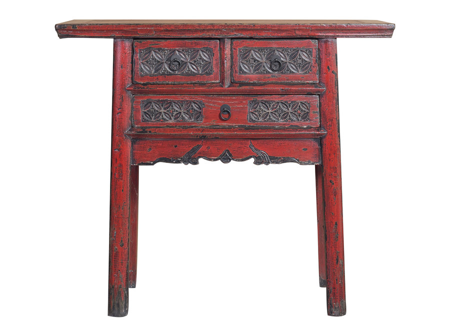 Mesa Consola China Antigua Rojo Oscuro Tallado a Mano An97xD40xH86cm