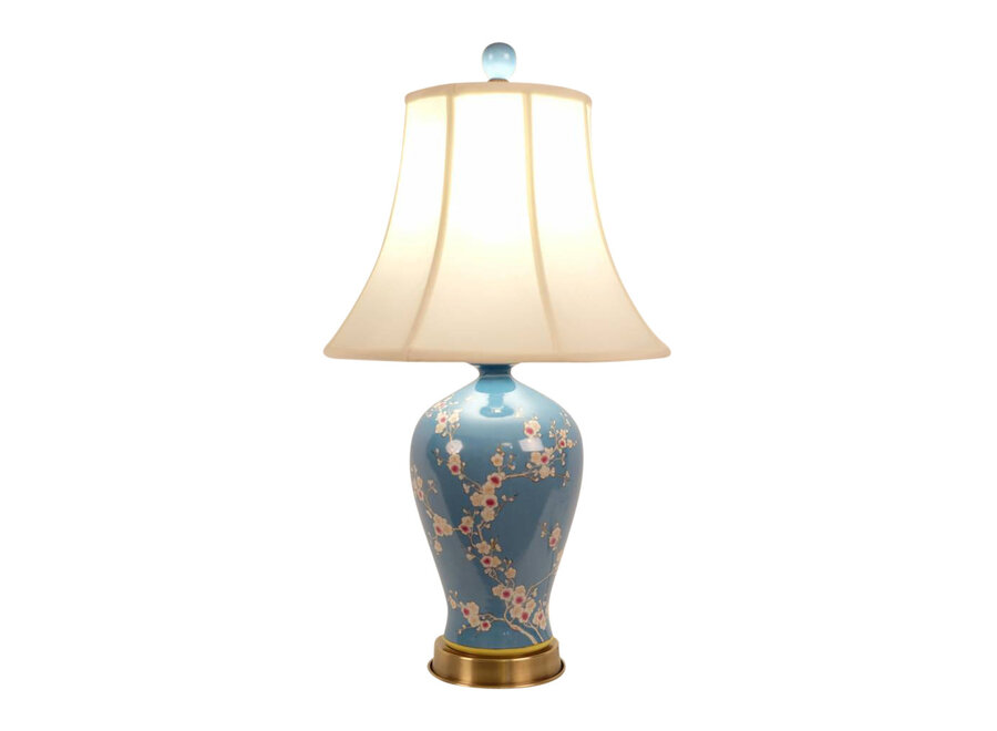 Chinesische Tischlampe Porzellan mit Schirm Handbemalt Blau
