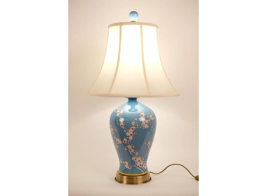 Lampe de Table en Porcelaine Chinoise Peinte à la Main Bleu