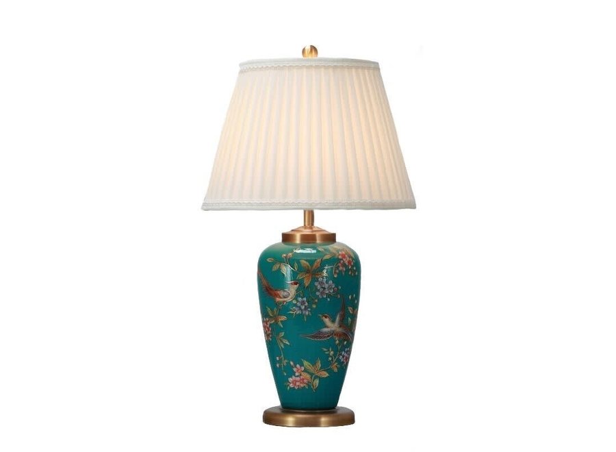 Chinesische Tischlampe Porzellan Teal Handbemalt D39xH60cm