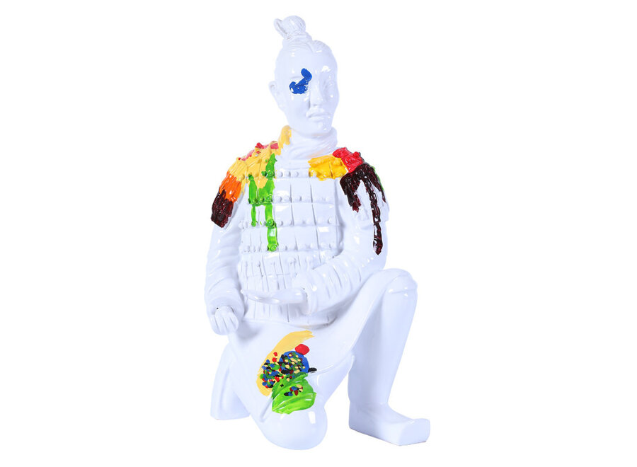 Guerrier en Terre Cuite Archer Agenouillé Art Pop Peinte à la Main L17xP15xH32cm