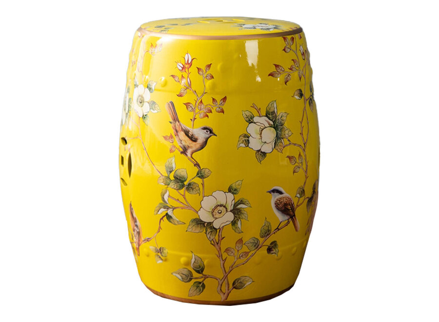 Tabouret Céramique Jaune Oiseaux Fait Main - Avelia D30xH45cm