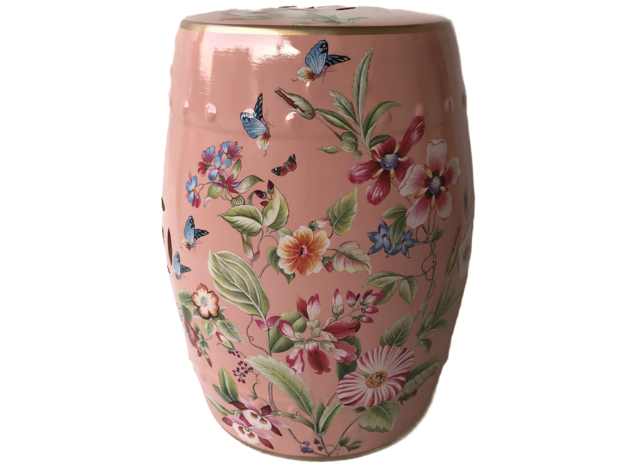 Keramik Hocker Rosa Blumen Handgefertigt - Fiora D30xH45cm