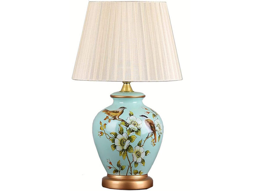 Lampada da Tavolo Cinese Blu Magnolia Fatto a Mano - Parisa D30xH48cm