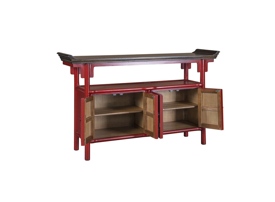 Buffet Chinois Rouge d'Inspiration Tibétaine Peinte à la Main L143xP37xH87cm