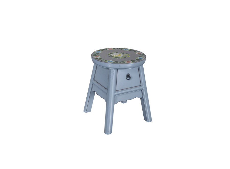 Chinese Stool Cloud Grey Handpainted Tibetan Inspired D32xH41cm