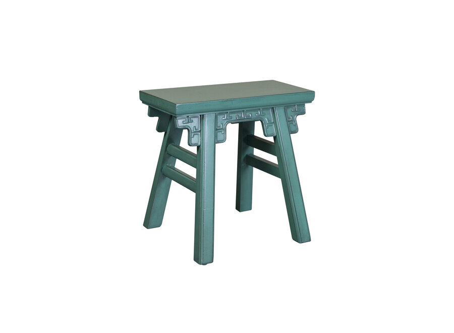 Chinese Stool Pine Green with Details W50xD23xH47cm