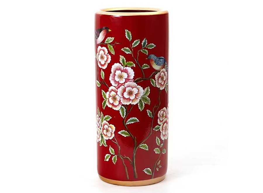 Ceramic Umbrella Stand Vase Red Flowers Handmade - Rosalia D20xH45cm