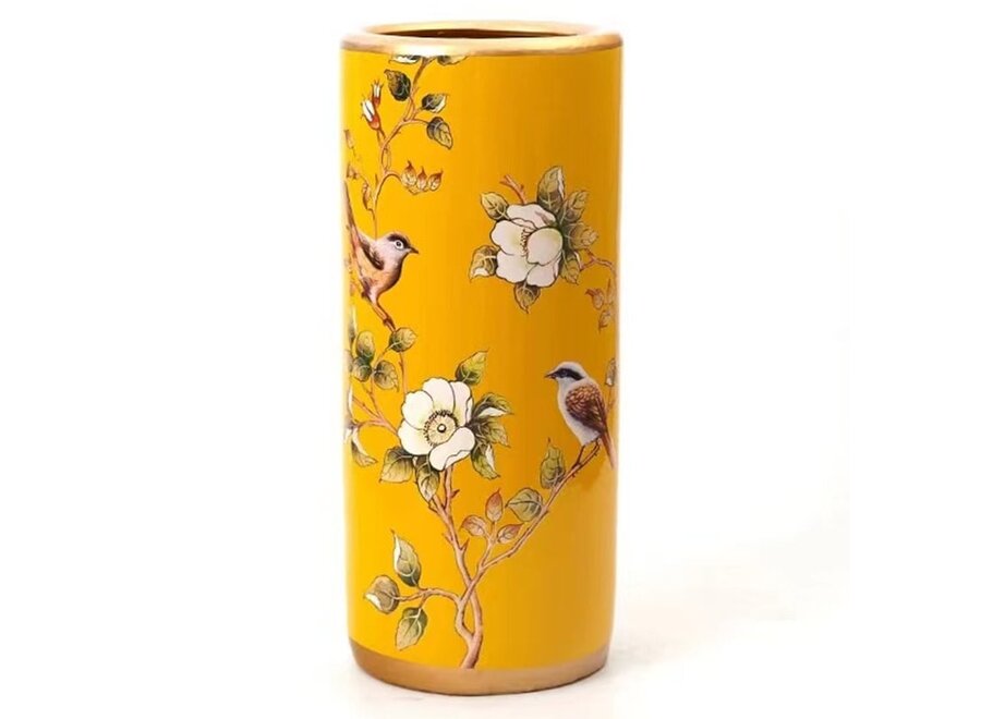 Keramik Regenschirmständer Vase Gelb Vögel Handgefertigt - Wynoa D20xH45cm