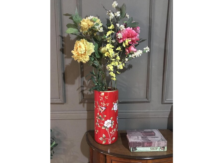 Ceramic Umbrella Stand Vase Red Birds Handmade Amalie D20xH45cm
