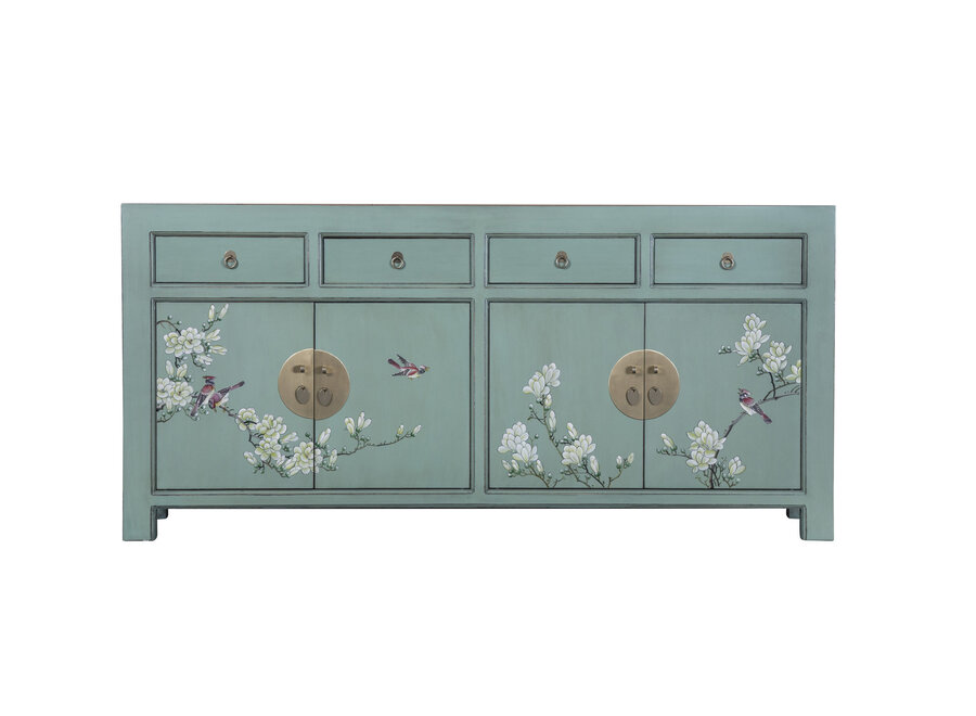 Buffet Chinois Vert Cendré Peint à la Main - Orientique Collection L180xP40xH85cm