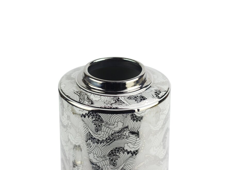 Pot à Gingembre Chinois Porcelaine Dragon Argent D20xH40cm