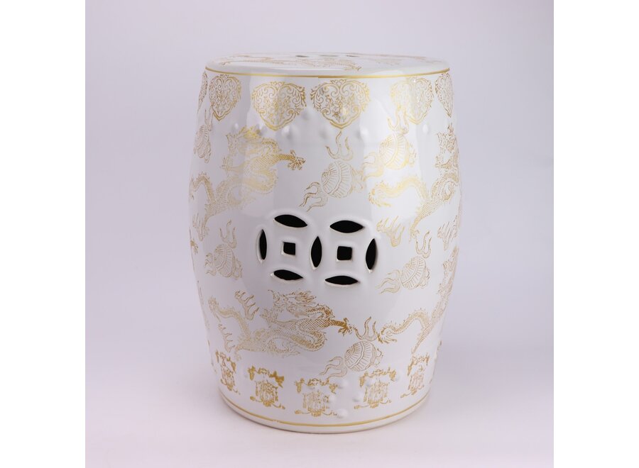 Sgabello in Ceramica Bianco Drago Fatto a Mano D33xA44cm