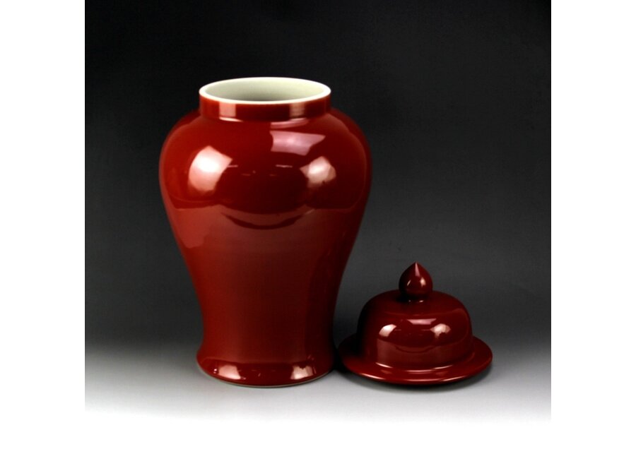 Chinesischer Vase mit Deckel Porzellan Rot Handgefertigt D24xH44cm