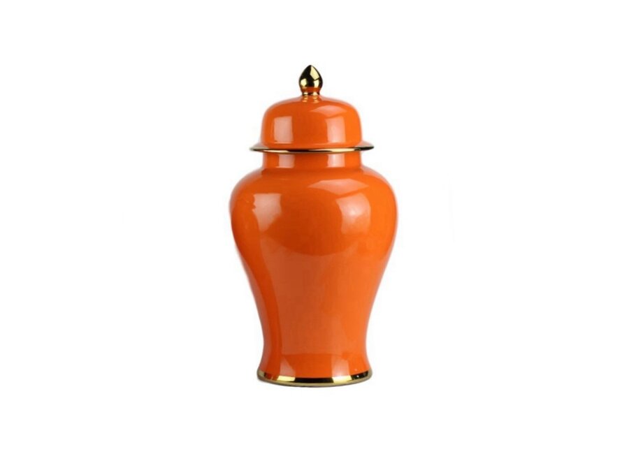 Pot à Gingembre Chinois Porcelaine Orange Fait Main D21xH36cm