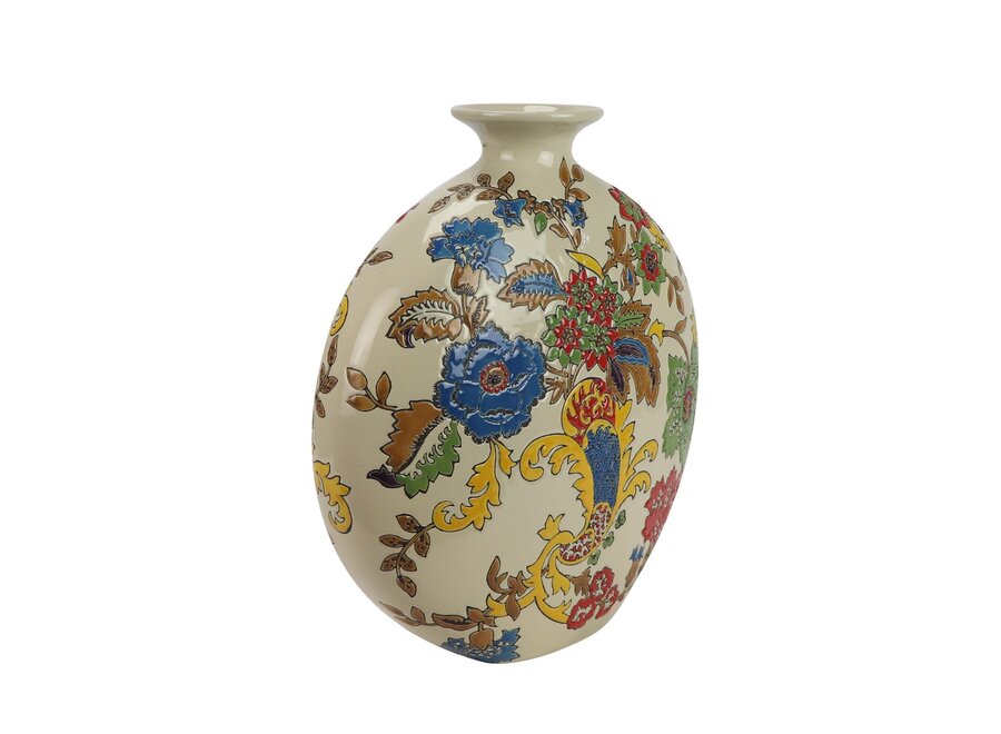 Chinese Vase Porcelain White Flowers Hand-Painted W32xD12xH34cm