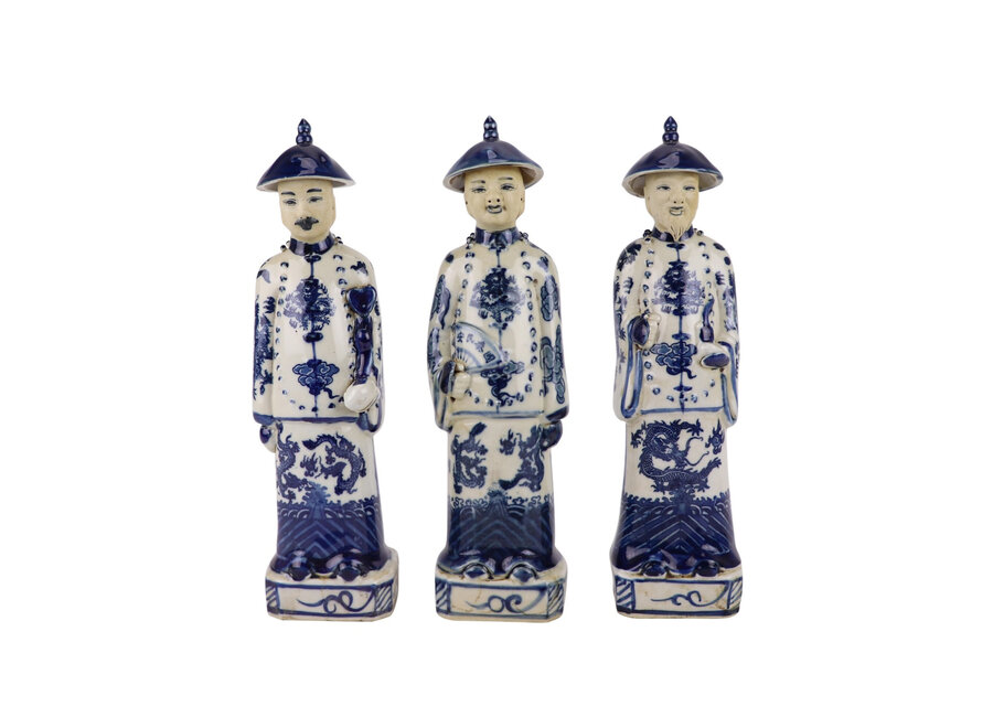 Estatuilla de Porcelana Del Emperador Chino Tres Generaciones Azul Blanco Pintado a Mano Juego/3 An8xP6xAl27cm