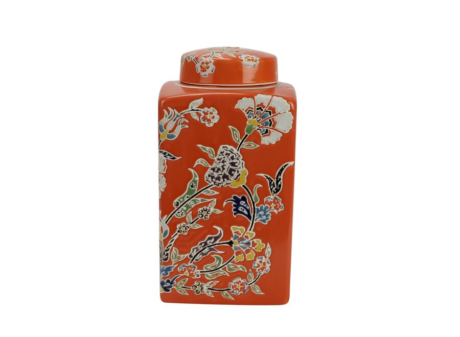 Chinese Ginger Jar Porcelain Orange Flowers Hand-Painted D14xH26cm