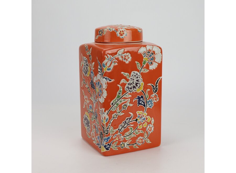 Chinese Ginger Jar Porcelain Orange Flowers Hand-Painted D14xH26cm