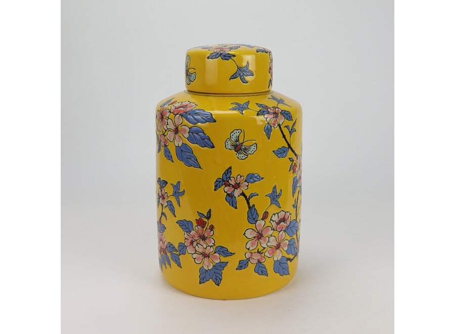 Vaso Ginger Jar Cinese in Porcellana Giallo Fiori Dipinto a Mano D20xA31cm