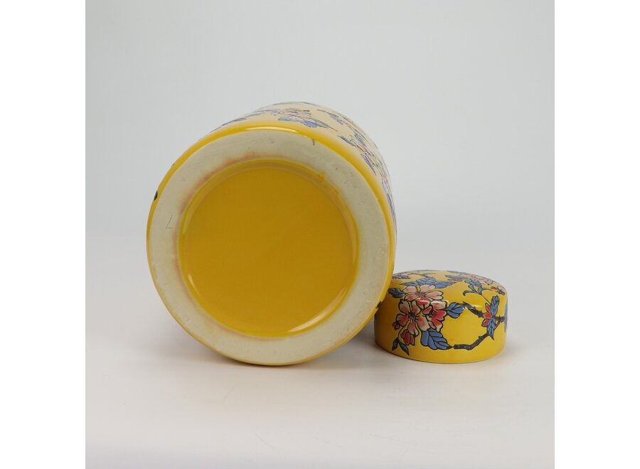 Vaso Ginger Jar Cinese in Porcellana Giallo Fiori Dipinto a Mano D20xA31cm