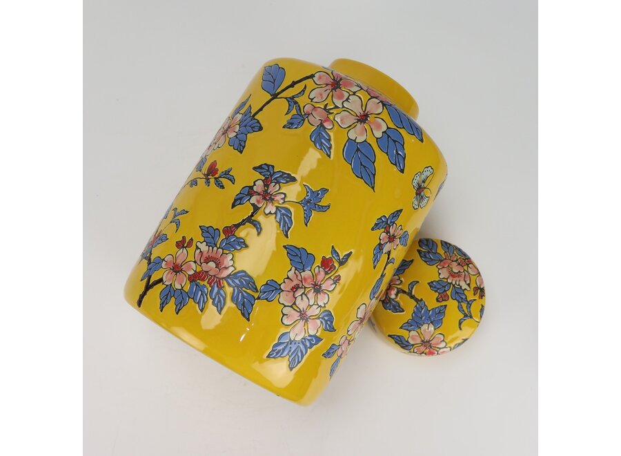 Vaso Ginger Jar Cinese in Porcellana Giallo Fiori Dipinto a Mano D20xA31cm