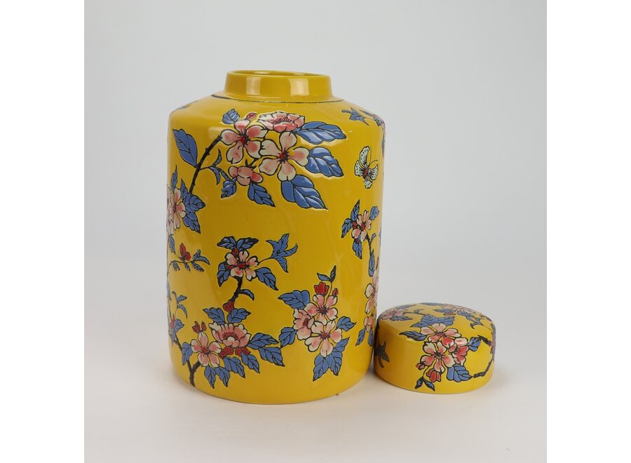 Vaso Ginger Jar Cinese in Porcellana Giallo Fiori Dipinto a Mano D20xA31cm