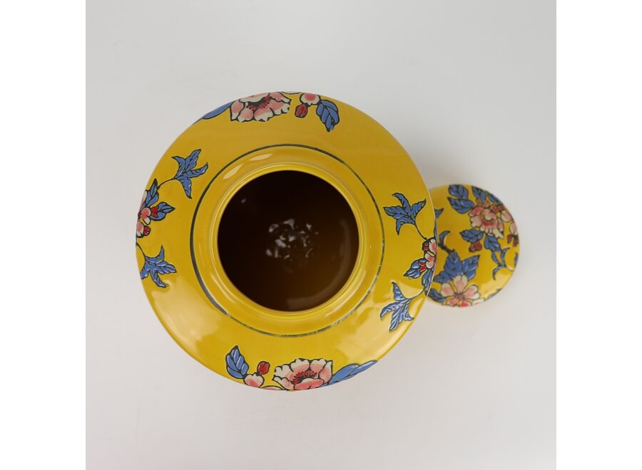 Vaso Ginger Jar Cinese in Porcellana Giallo Fiori Dipinto a Mano D20xA31cm
