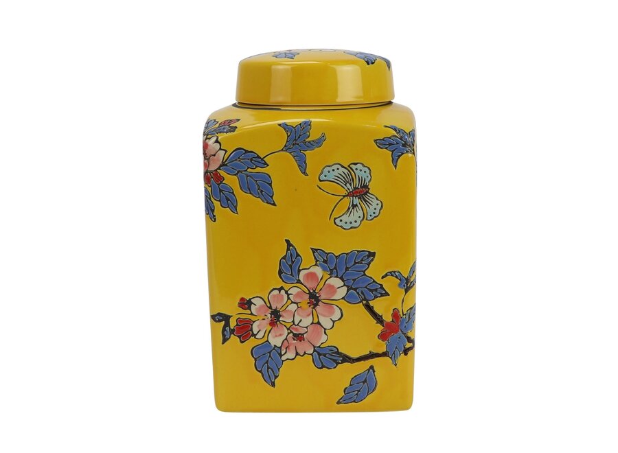 Chinese Ginger Jar Porcelain Yellow Flowers Hand-Painted D12xH21cm