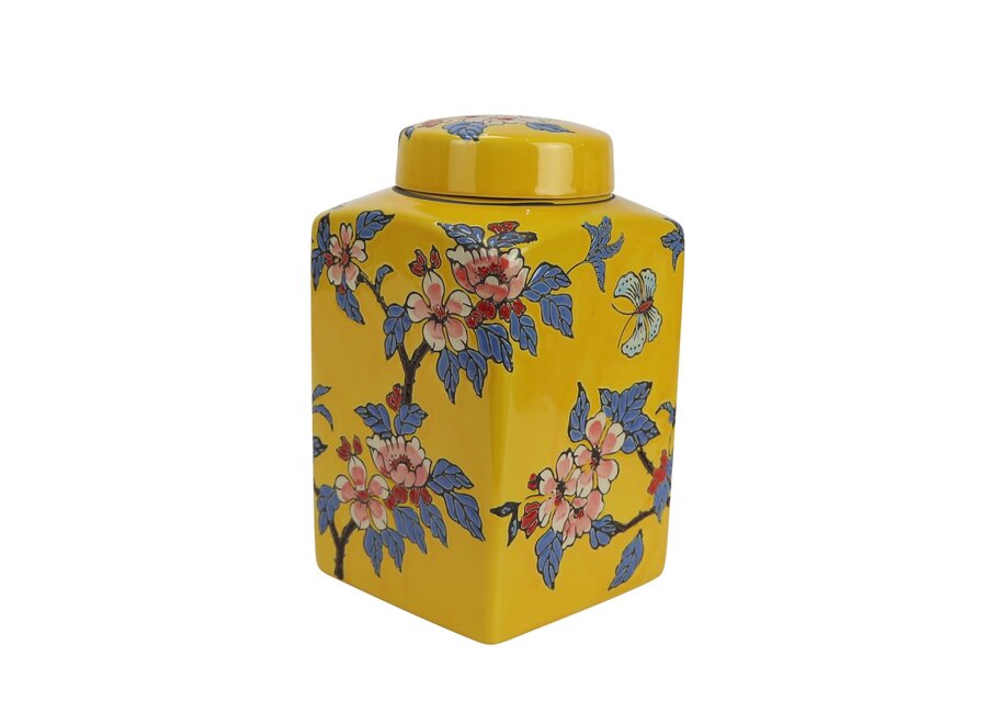 Vaso Ginger Jar Cinese in Porcellana Giallo Fiori Dipinto a Mano D12xA21cm