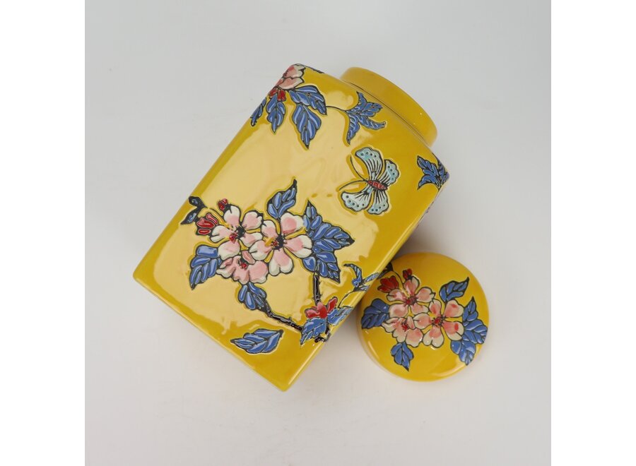 Chinese Ginger Jar Porcelain Yellow Flowers HandPainted D12xH21cm