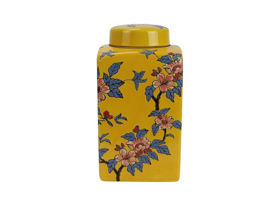 Pot à Gingembre Chinois Porcelaine Jaune Fleurs Peint à la Main D14xH26cm