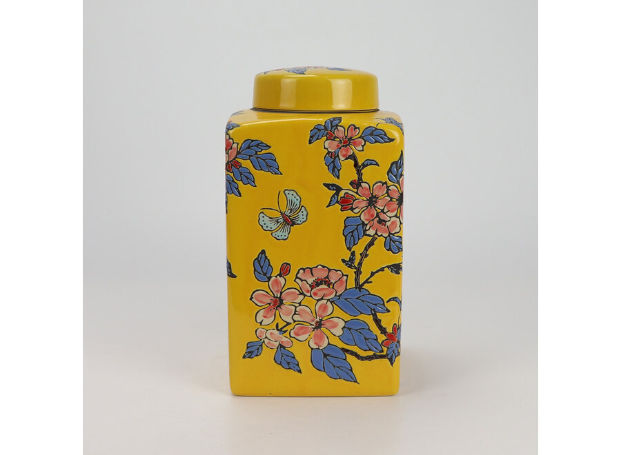 Chinese Ginger Jar Porcelain Yellow Flowers Hand-Painted D14xH26cm